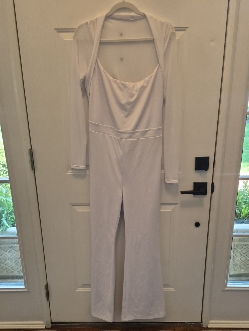 White Long-Sleeve Wide-Leg Jumpsuit